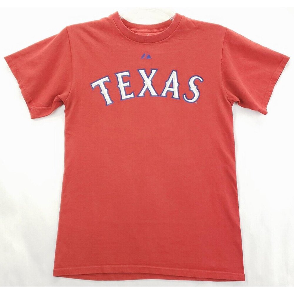 Majestic Texas Rangers Josh Hamilton 32 Shirt Mens Small Red Cotton Crew Neck